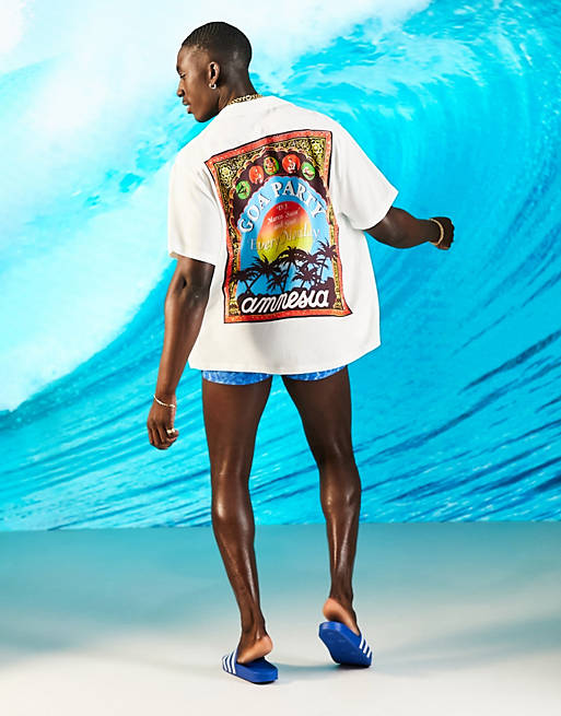  Amnesia relaxed revere shirt in ecru with Ibiza prints 
