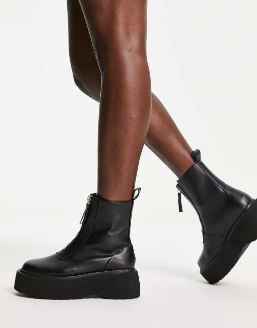 Black zip clearance front ankle boots