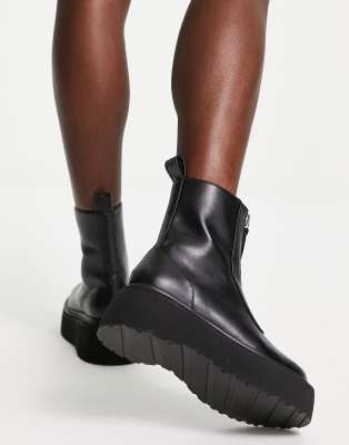 ASOS DESIGN Amsterdam chunky zip front ankle boots in black | ASOS