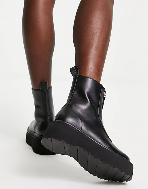 ASOS DESIGN Amsterdam chunky zip front ankle boots in black