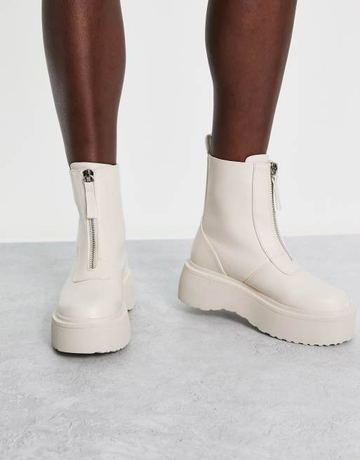 ASOS DESIGN Amsterdam chunky zip front ankle boots in off white | ASOS