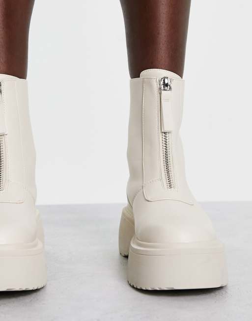 ASOS DESIGN – Amsterdam – Naturvita grova ankelboots med dragkedja, 3 av 4