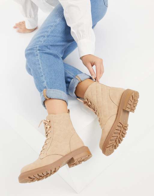 ASOS DESIGN Amy Bottines matelass es lacets Beige ASOS