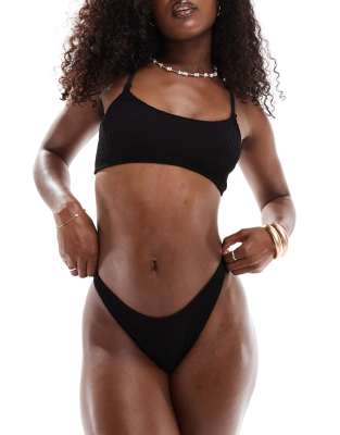 Asos Design Amy Crinkle Tanga Bikini Bottom In Black