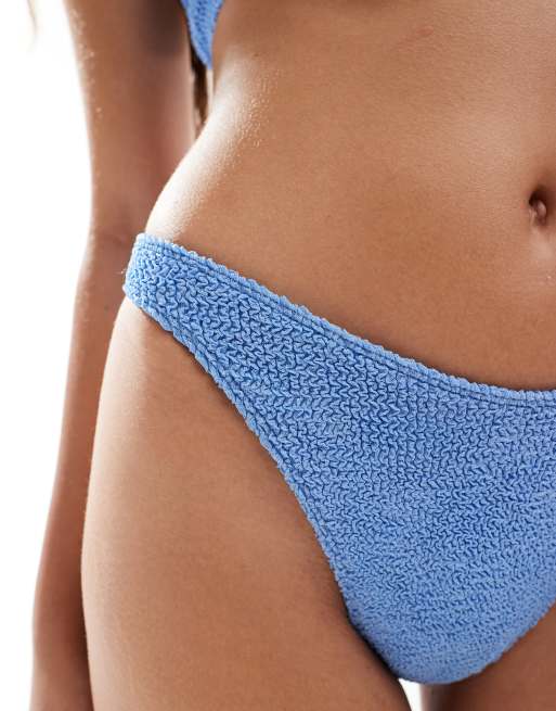 ASOS DESIGN Amy crinkle tanga bikini bottoms in blue