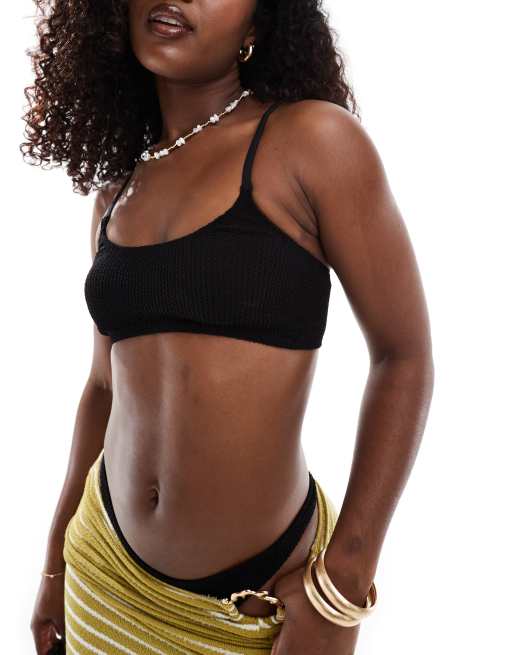 ASOS DESIGN - Amy - Cropped bikinitopje met lage ronde hals en textuur in zwart