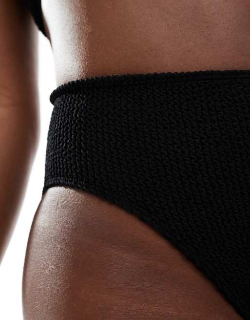 ASOS DESIGN Amy mix and match crinkle high leg high waist bikini bottom in black, 3 of 4