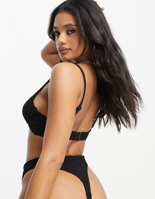 ASOS DESIGN Amy crinkle low back swimsuit in black