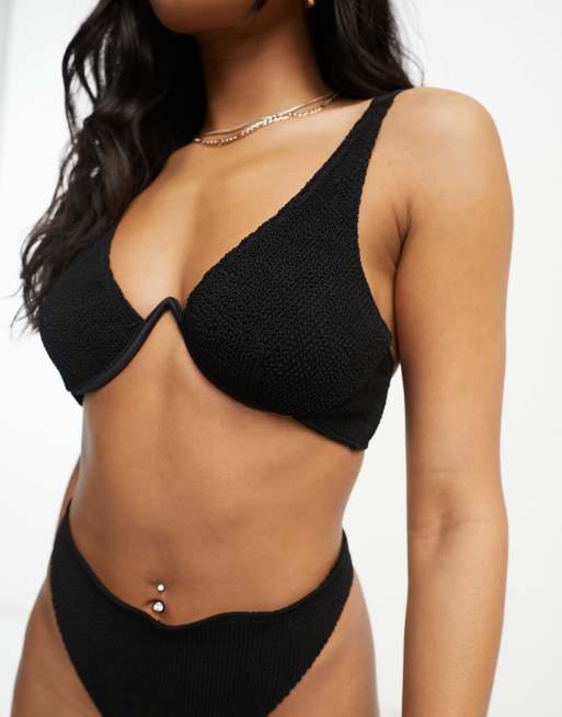 ASOS DESIGN mix and match long sleeve tie front bikini top in black