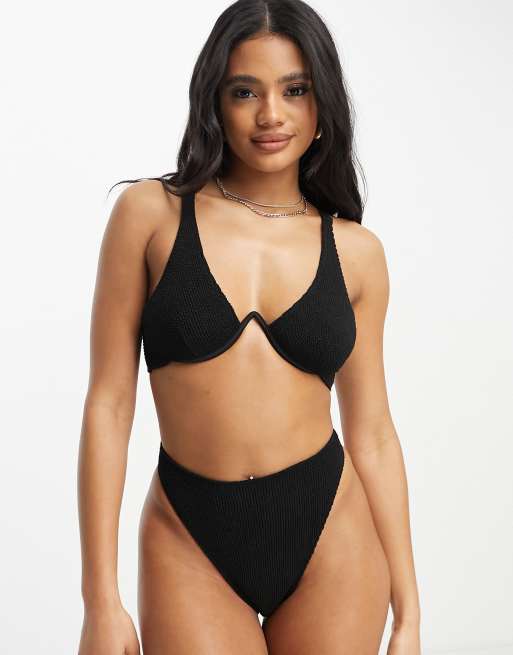 ASOS DESIGN mix and match one shoulder flexi underwire bikini top in black