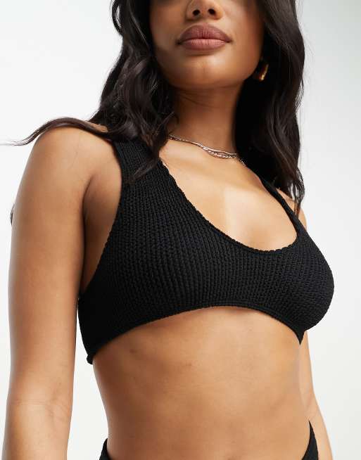 ASOS DESIGN Amy mix and match crinkle skinny scoop crop bikini top in black