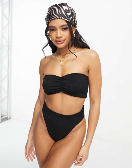 ASOS DESIGN - Amy - Mix and match - Sort bikinitop med bandeau-snit i krølstof, 4 af 4