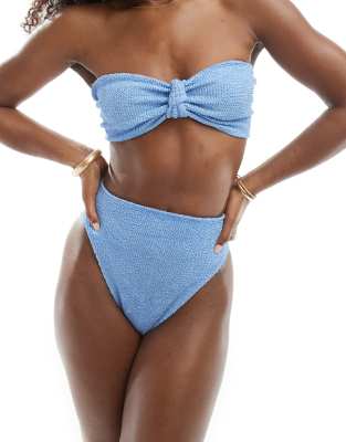 ASOS DESIGN Amy mix & match crinkle high leg high waist bikini bottom in blue