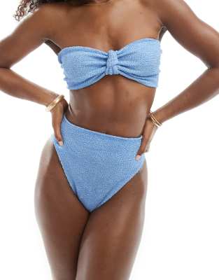 DAMSEL Braided Texture V High Leg Bikini Bottoms - MEDIUM BLUE