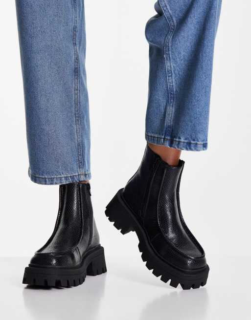 ASOS DESIGN Anaconda chunky loafer boots in black snake | ASOS