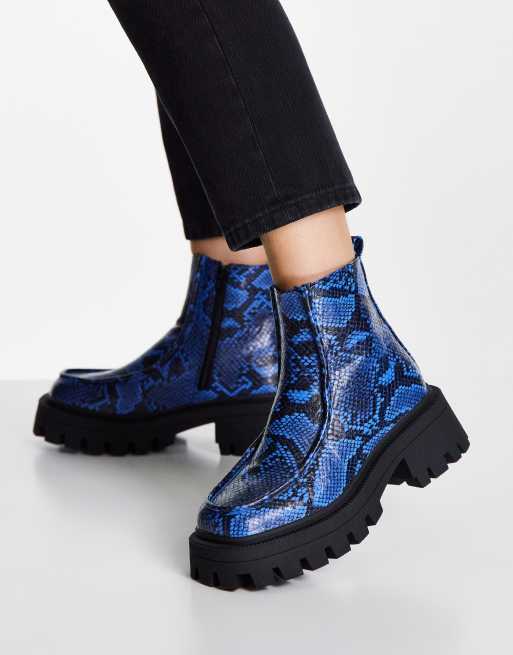 ASOS DESIGN - Anaconda - Loafer laarzen met dikke zool in blauwe slangenprint