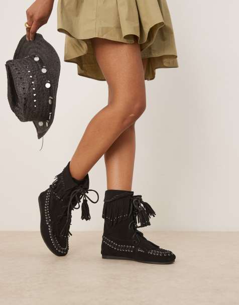 ASOS DESIGN Anais fringe ankle boots in black suede - view 1