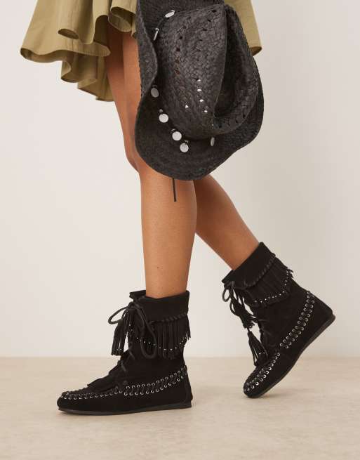 ASOS DESIGN Anais fringe ankle boots in black suede, 4 of 4