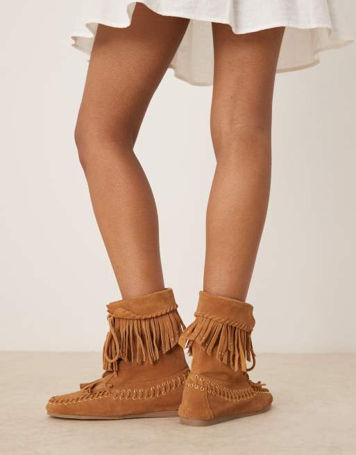 Leather Moccasins Fringe Ankle Boots Ankle Moccasins Womens ASOS