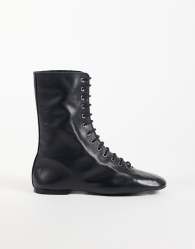 ASOS DESIGN Anais real leather lace up sock boots in black