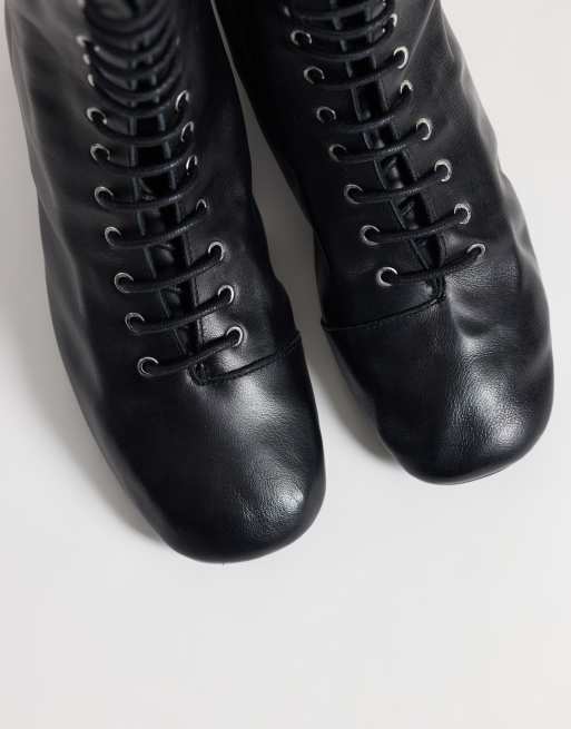 ASOS DESIGN Anais real leather lace up sock boots in black, 2 of 4