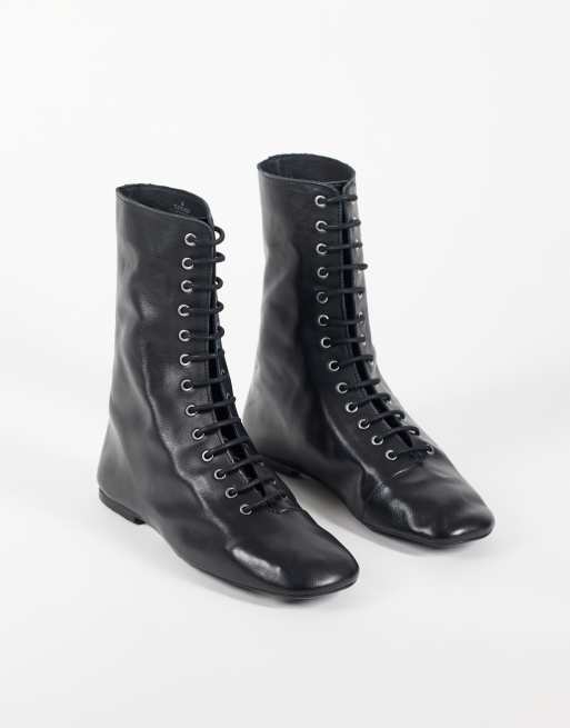 ASOS DESIGN Anais real leather lace up sock boots in black, 4 of 4