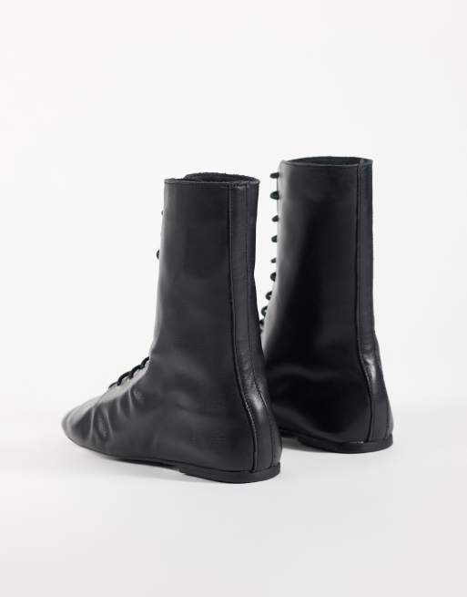 ASOS DESIGN Anais Schnür-Sock-Boots aus echtem Leder in Schwarz, 3 von 4
