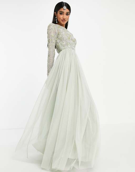 ASOS DESIGN – Anarkali – Blå maxiklänning med pärldekorerat liv, 4 av 4