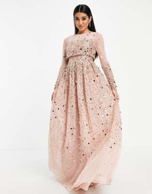 ASOS DESIGN Anarkali crop top maxi dress in scatter sequin in blush | ASOS