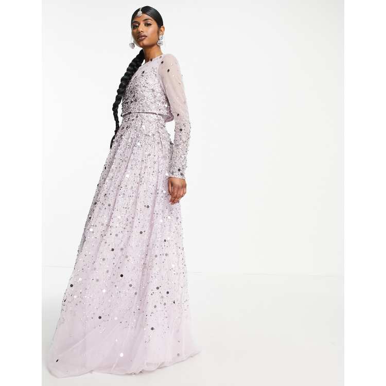 ASOS DESIGN – Anarkali – Liliowa sukienka maxi zdobiona rozproszonymi  cekinami | ASOS