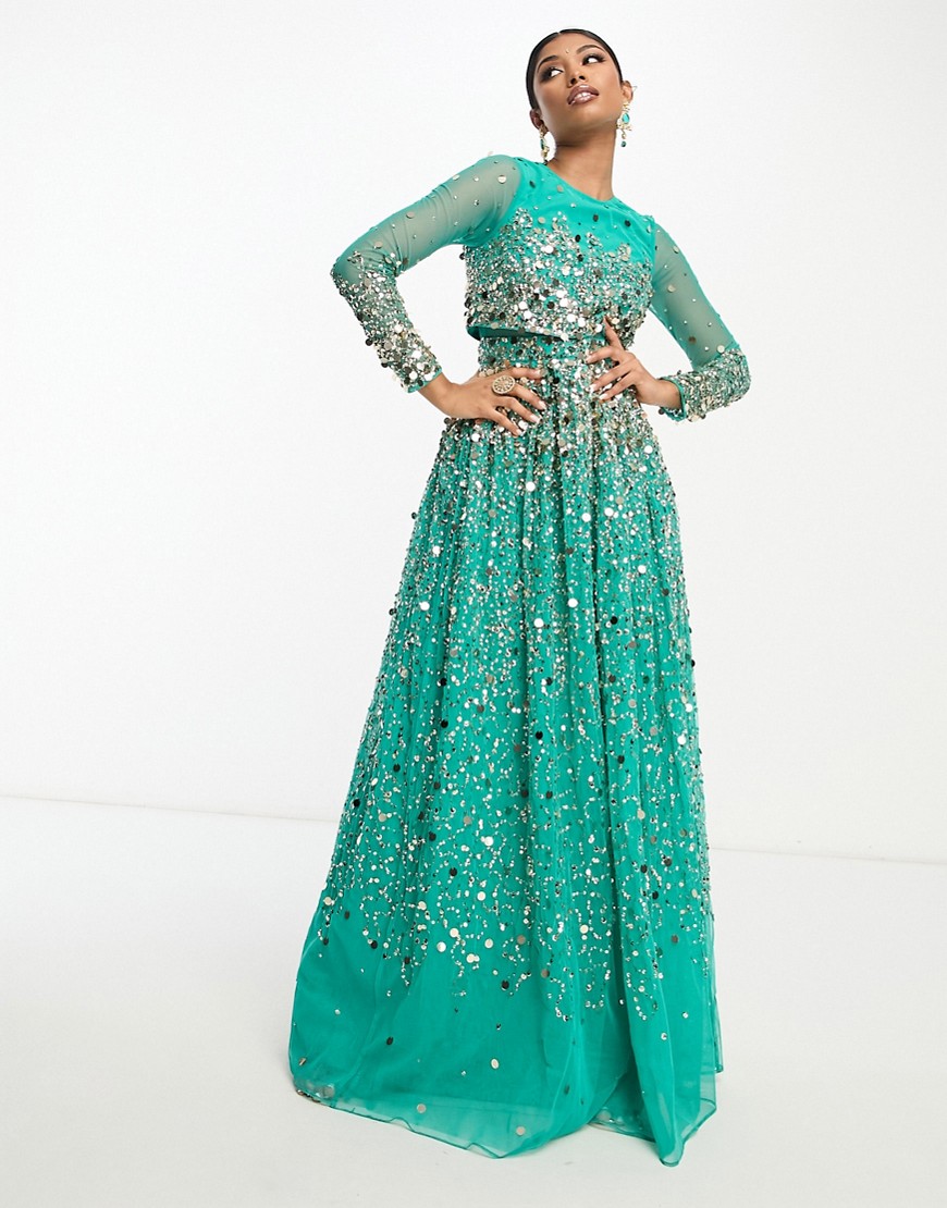 ASOS DESIGN Anarkali maxi dress in scatter sequin in turquoise-Blue