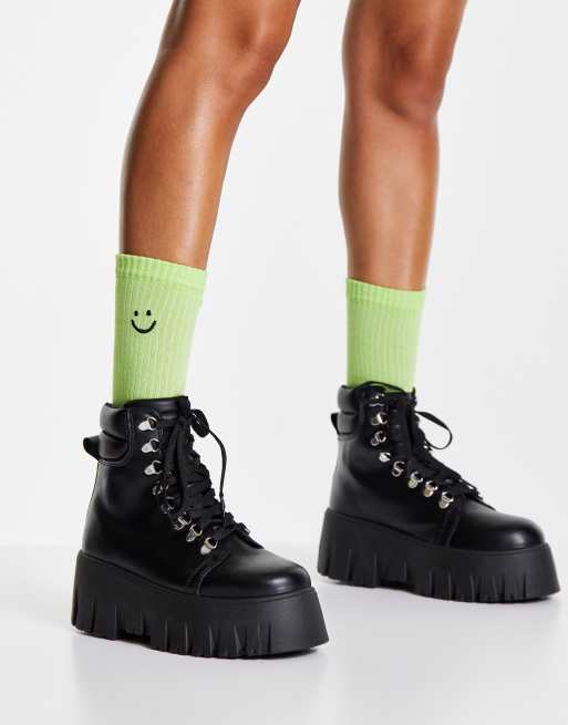 Asos design aubrey hiker lace online up boots in black croc