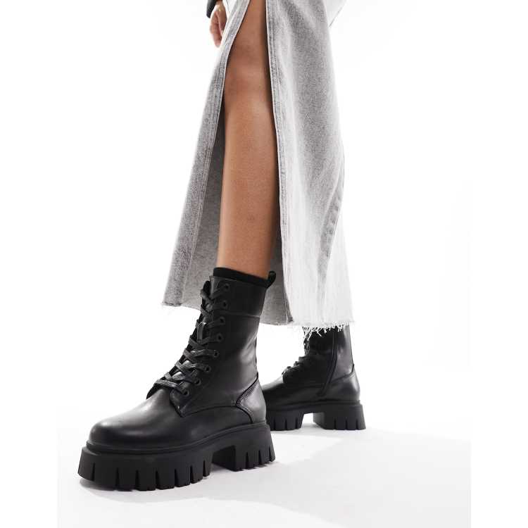 Black chunky lace boots hotsell