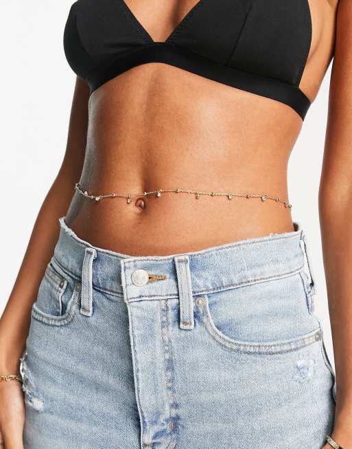 ASOS DESIGN – Łańcuszek na brzuch w kolorze złota zdobiony kryształkami