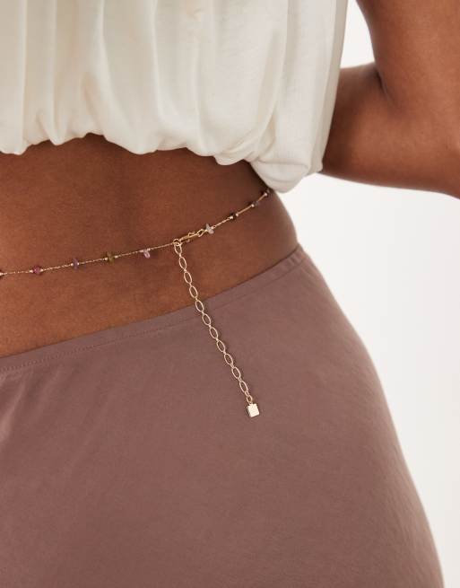 ASOS DESIGN – Łańcuszek na brzuch w kolorze złotym, z kolorowymi elementami, 3 z 4
