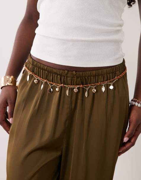ASOS DESIGN łańcuszek na brzuch z detalem ze sznurka i zawieszką w kształcie serca - view 1