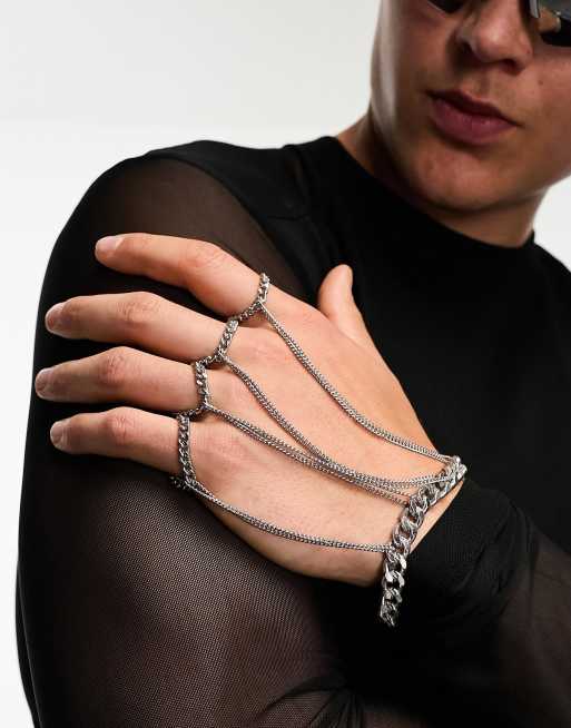 ASOS DESIGN – Łańcuszkowa bransoletka z pierścionkiem w kolorze srebra 
