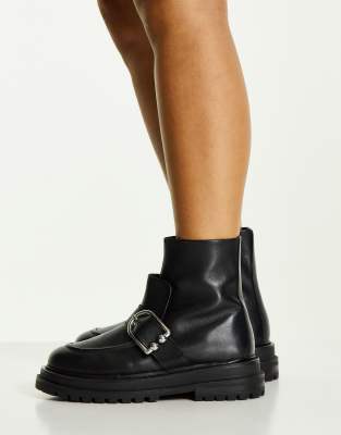 ASOS DESIGN Anderson leather buckle boots in black