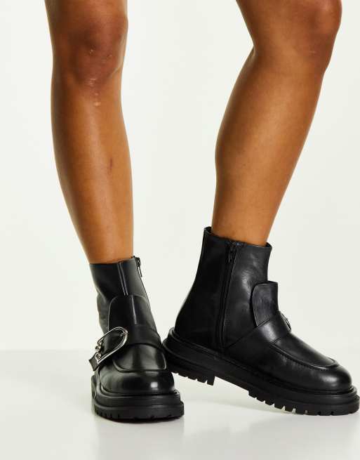 Asos black buckle store boots