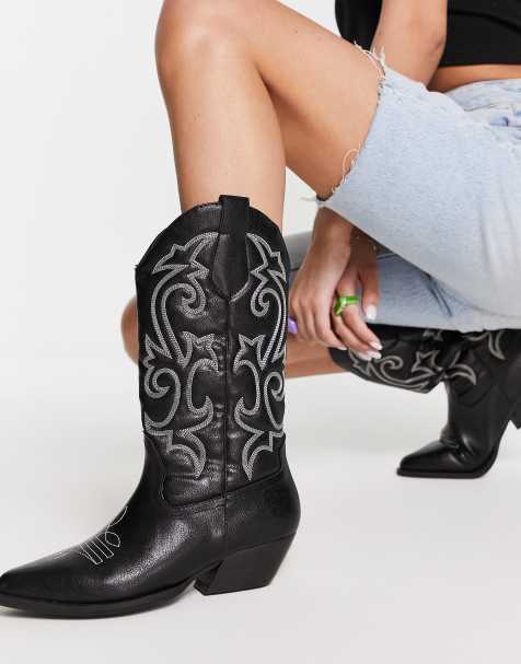 ladies black cowboy boots uk