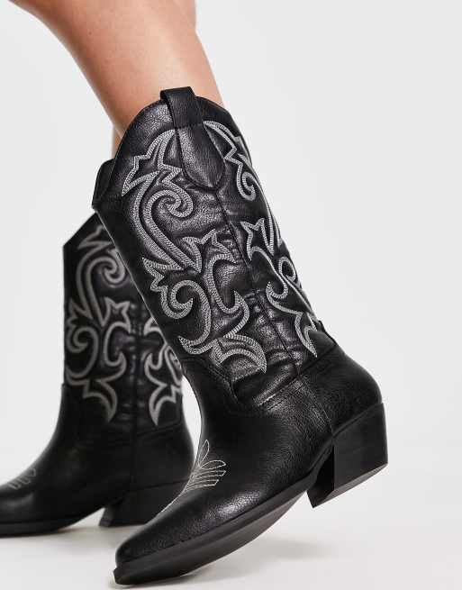 ASOS DESIGN Andi flat western boots in black