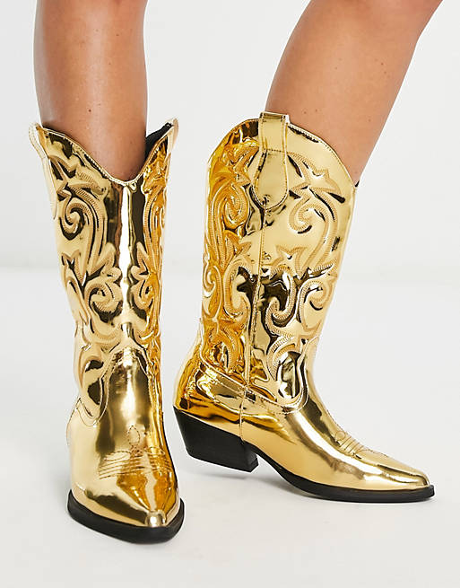 ASOS Damen Schuhe Stiefel Cowboy & Bikerboots Wide Fit Andi flat western boots in mirror 
