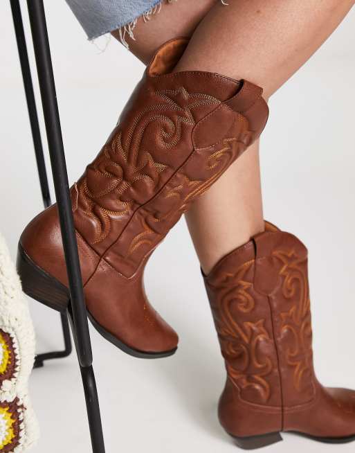 Womens flat cowboy clearance boots