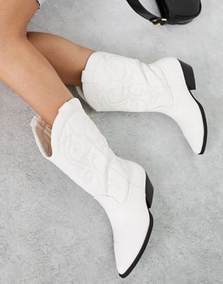 ASOS DESIGN Andi flat western knee boots in white | ASOS