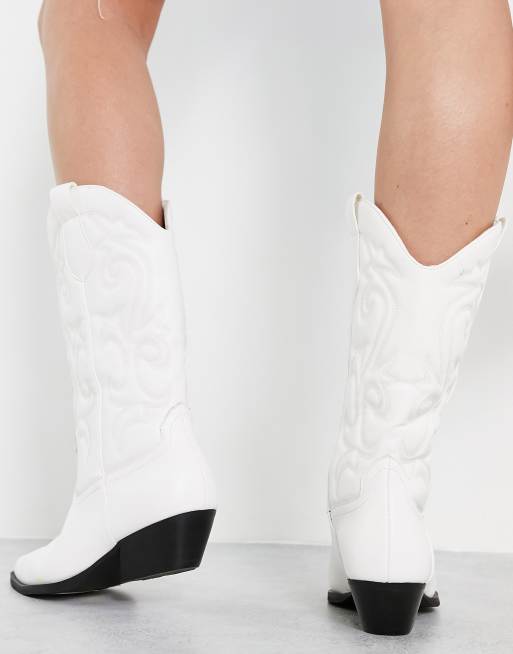 ASOS DESIGN Andi flat western knee boots in white