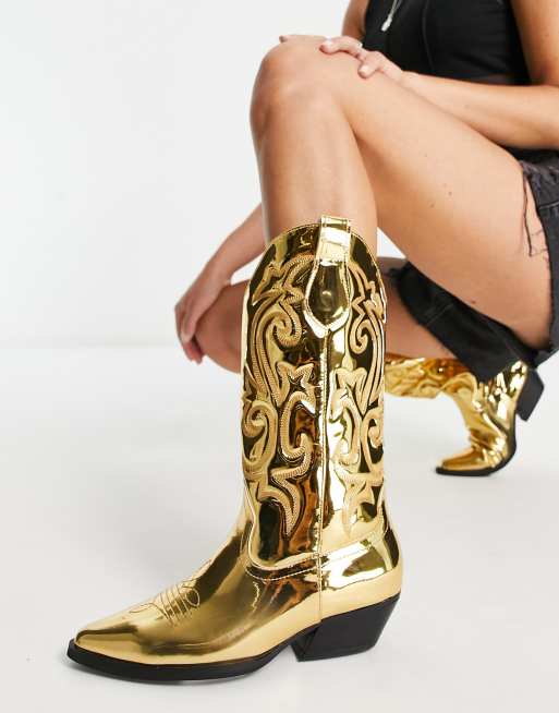 ASOS DESIGN - Andi - Stivaletti western bassi color oro effetto specchio