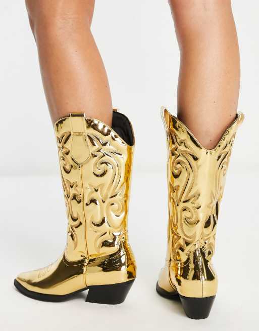 ASOS DESIGN Andi Stivaletti western bassi color oro effetto specchio