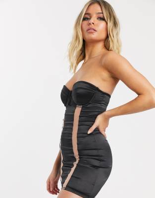 black strapless slip dress