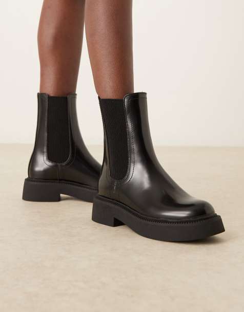 ASOS DESIGN Andy flat chunky chelsea boots in black - view 1