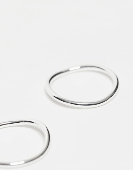 ASOS DESIGN - Anelli impilabili placcati argento con design tubolari sottili, 3 di 3